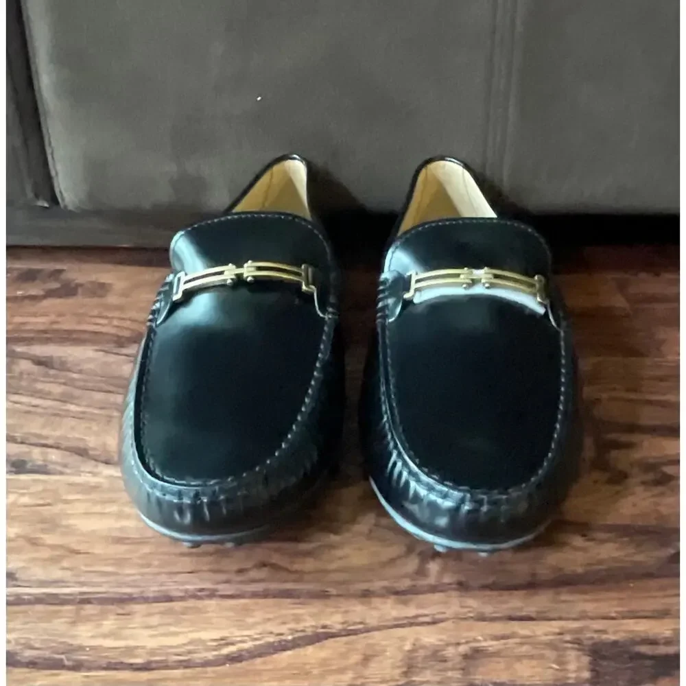 $995 NIB Tod's Gommino Driving Loafers Double T gold hardware Black Size 13(47)
